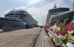 hon gai customs welcomes two high end cruise ships carrying nearly 1400 tourists