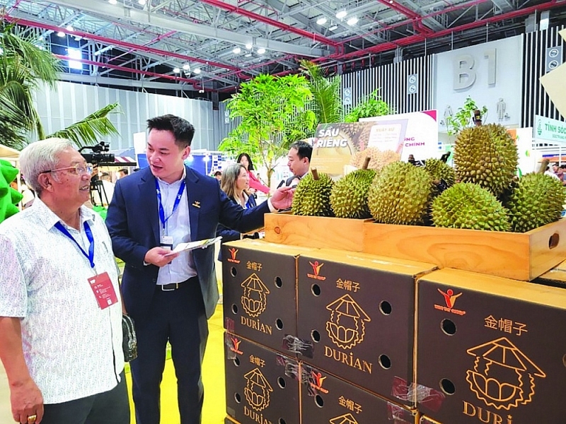 Durian products displayed at the Vietnam Outstanding Export Products Fair 2024. Photo: N.H
