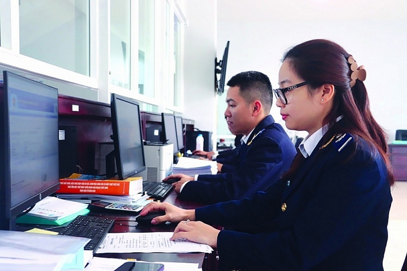 Professional activities at Hon La Port Border Gate Customs Branch, Quang Binh Customs Department. Photo: Thai Binh