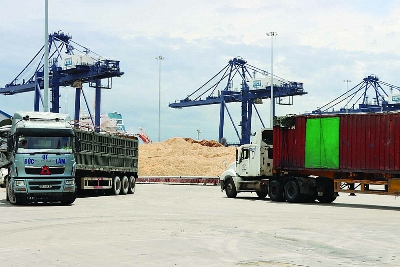 Loading and unloading activities of wood chips at Vung Ang port (Ha Tinh). Photo: H.Nu