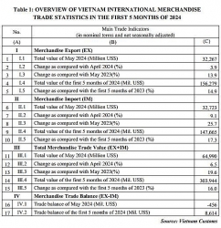 preliminary assessment of vietnam international merchandise trade performance in the first 5 months of 2024