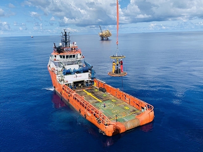 Authorities use specialized equipment to board ships to inspect and monitor goods on TNTX vehicles at offshore oil and gas ports in Ba Ria - Vung Tau province. Photo: Ba Ria - Vung Tau Customs