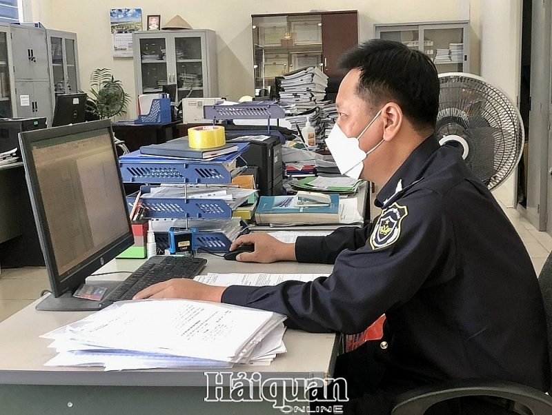 Ninh Binh Customs officials review data on businesses. Photo: H.Nụ