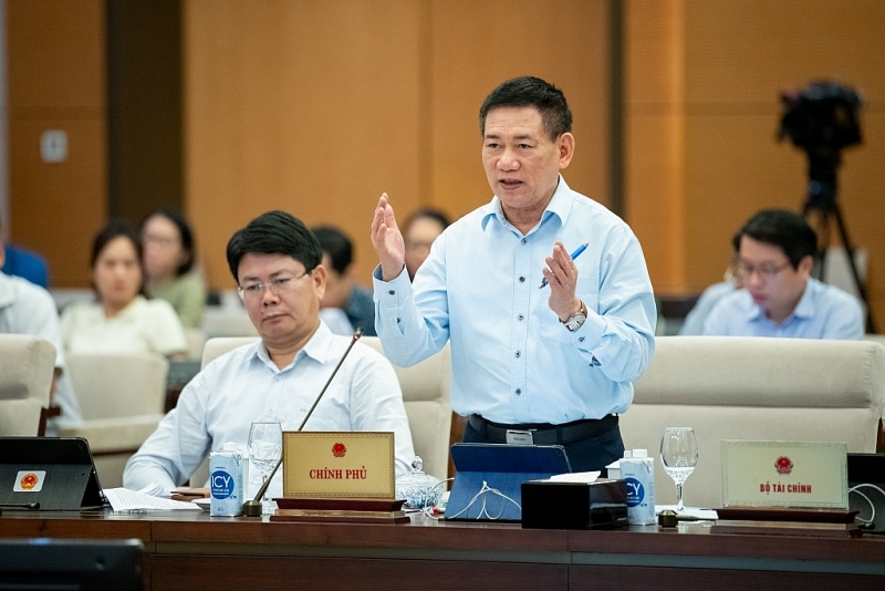 Deputy Prime Minister and Minister of Finance Ho Duc Phoc spoke at the meeting.