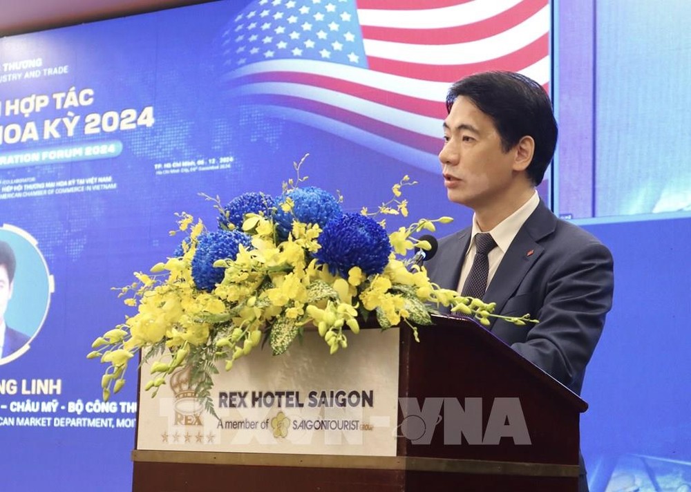 Ta Hoang Linh, Director of the Europe-Americas Market Department under the Ministry of Industry and Trade, speaks at the event. (Photo: VNA)