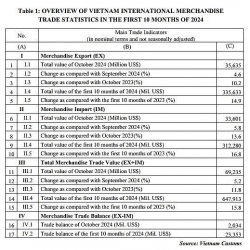 preliminary assessment of vietnam international merchandise trade performance in the first 10 months of 2024