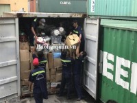 A close-up of smuggled container of used dishes from Japan