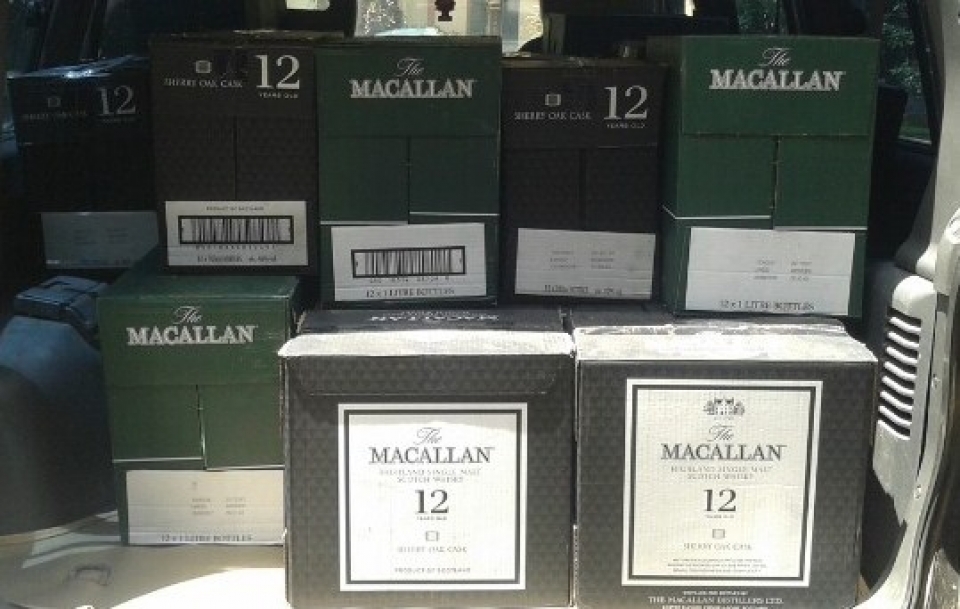 customs seized a car transporting 480 bottles of macallan liquor