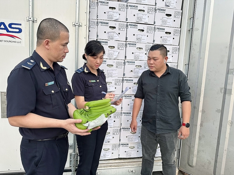 Customs officers of Saigon port zone 1 inspect exported goods. Photo: T.H