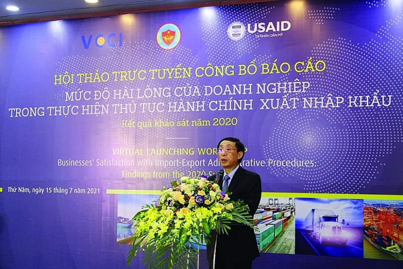 Deputy Director General of Customs Hoang Viet Cuong speaks at the virtual workshop. Photo: Quang Hung 
