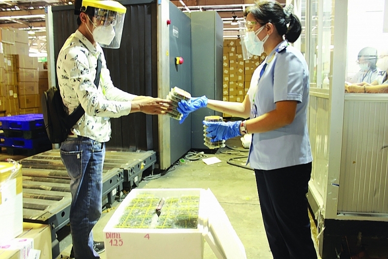 Customs officers inspect exported goods. Photo: T.H