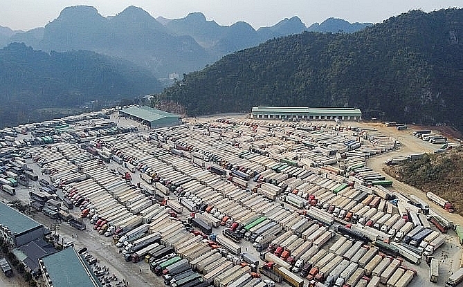 Over 2,900 containers are stuck at yards and along the highway in Tan Thanh border gate