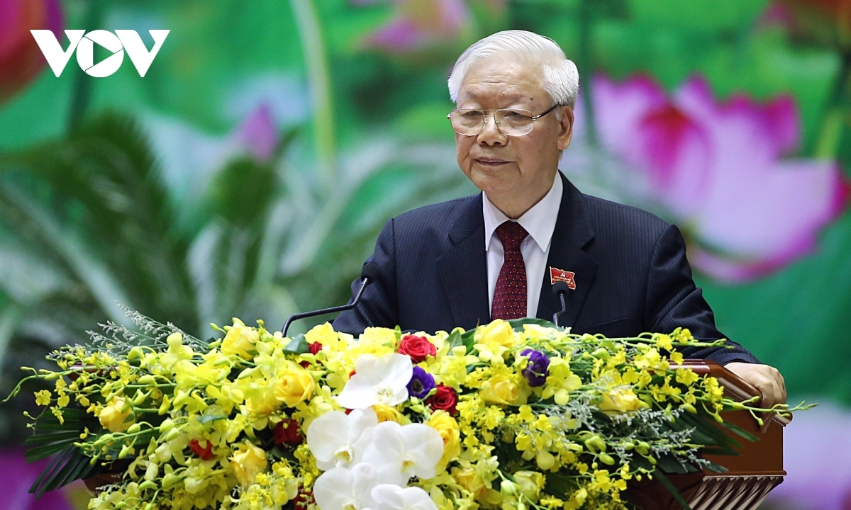 Party General Secretary and State President Nguyen Phu Trong addresses the 11th Party Congress of the Vietnam People's Army in Hanoi September 28.