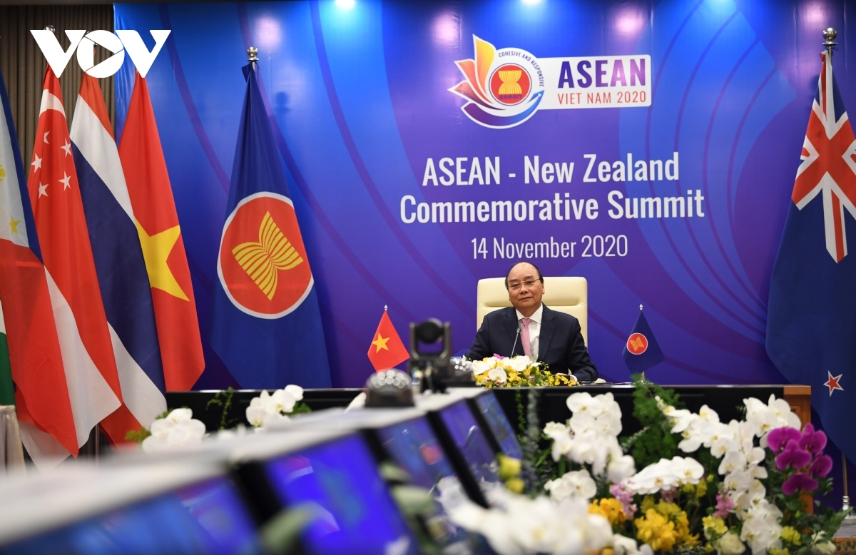 Vietnamese Prime Minister Nguyen Xuan Phuc chairs the ASEAN-New Zealand Commemorative Summit in Hanoi on November 14