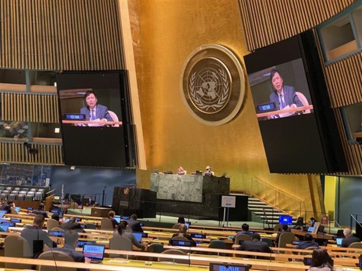 Ambassador Dang Dinh Quy, permanent representative of Vietnam to the United Nations addresses a meeting of the UN General Assembly (Photo: VNA)