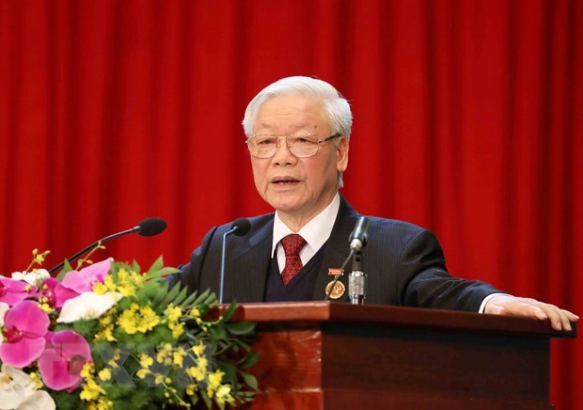 Party General Secretary and State President Nguyen Phu Trong addresses the congress