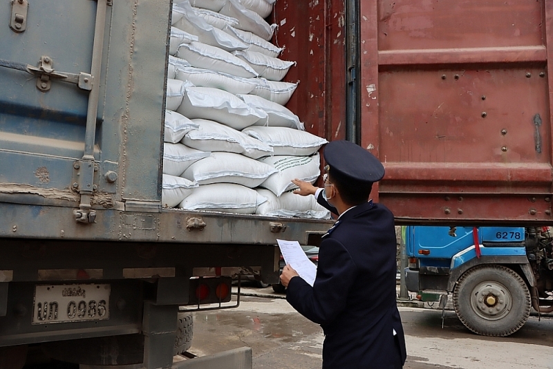 Cau TreoCustoms officers strengthened the inspection of import and export goods transporting through the area. Photo: Phan Trâm