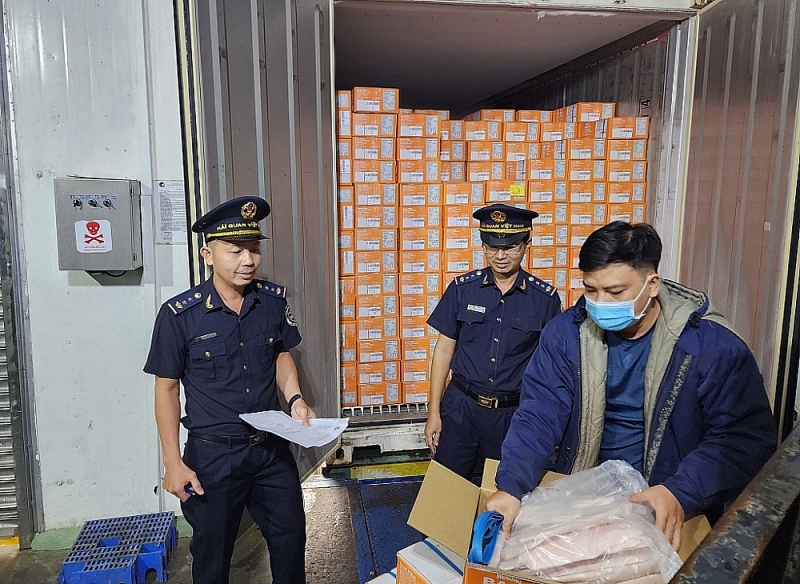 Tay Do Customs Branch - Can Tho Customs Department inspects exported shipment of yellowtail catfish fillet Photo: Đăng Nguyên