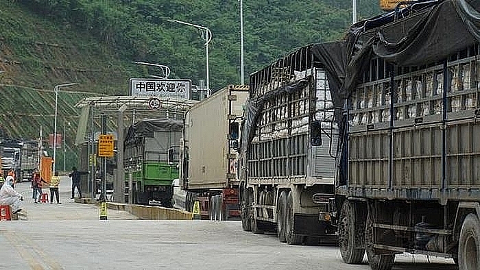 Cargo clearance activities at Tan Thanh border gate. Photo: Âu Lê