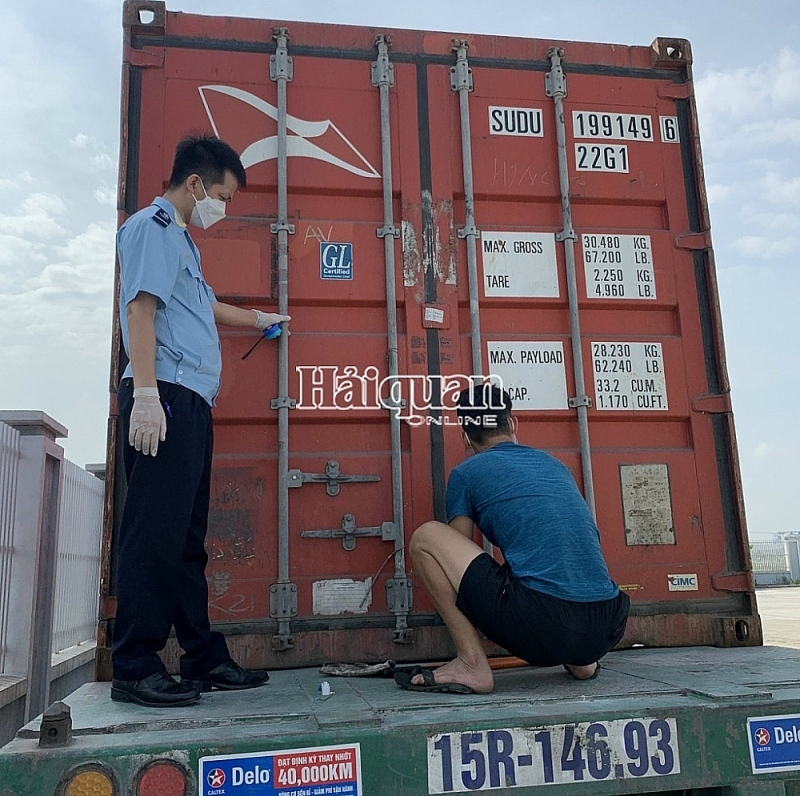 Vinh Customs official checked import and export goods. Photo: Nguyễn Khánh