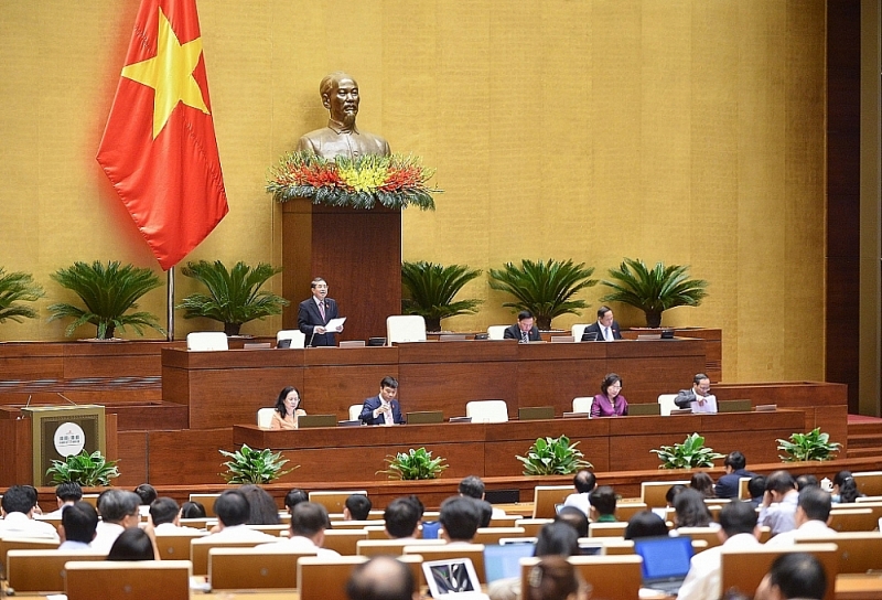 National Assembly Vice Chairman Nguyen Duc Hai delivered a speech to moderate the discussion on the draft Law on Prevention and Combat of Money Laundering (amended). Photo: Quochoi.vn